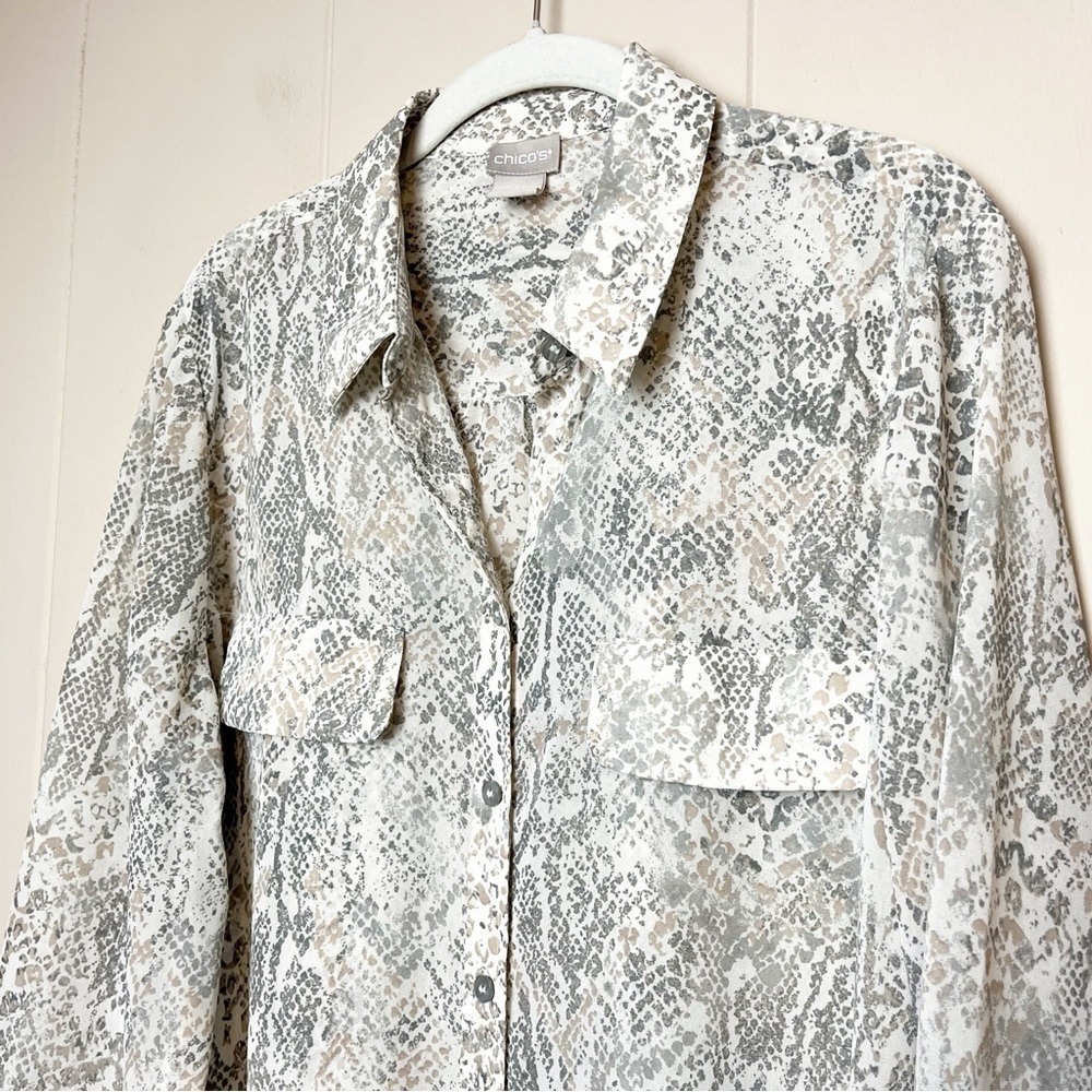 Chico’s Python Print Shirt 2 Large Gray Neutral B… - image 3